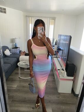 Pastel Ombre Cutout Bodycon Dress - Multicolor